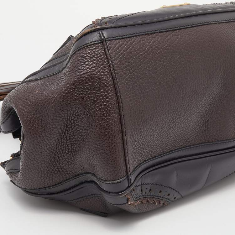 Pre Owned Burberry Dark Brown Brogue Leather Tassel Satchel