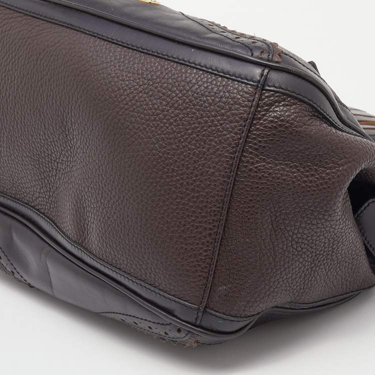 Pre Owned Burberry Dark Brown Brogue Leather Tassel Satchel