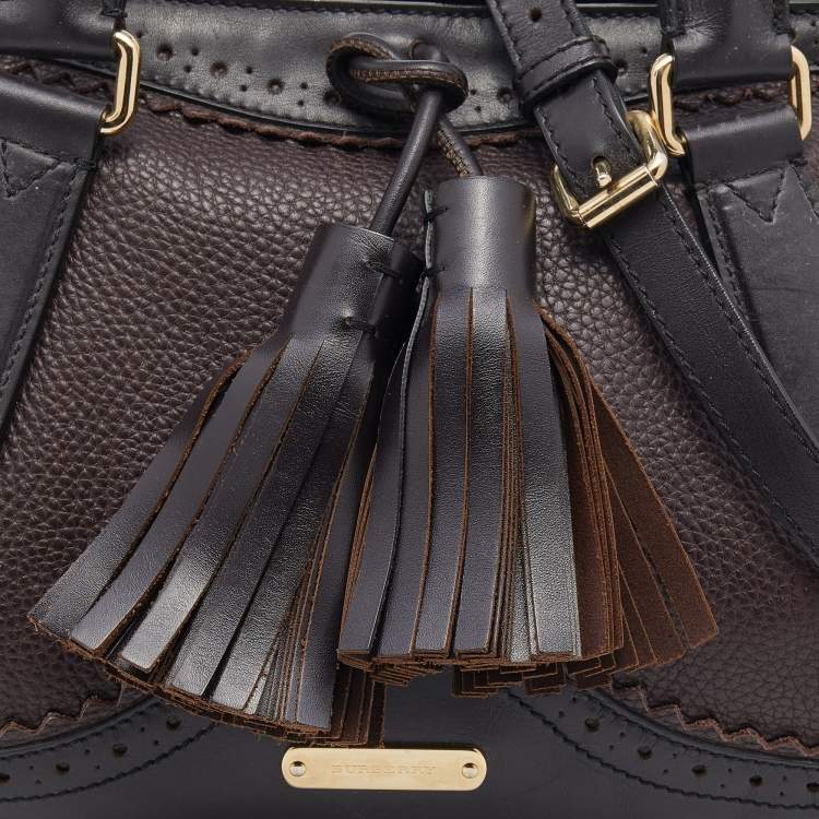 Pre Owned Burberry Dark Brown Brogue Leather Tassel Satchel