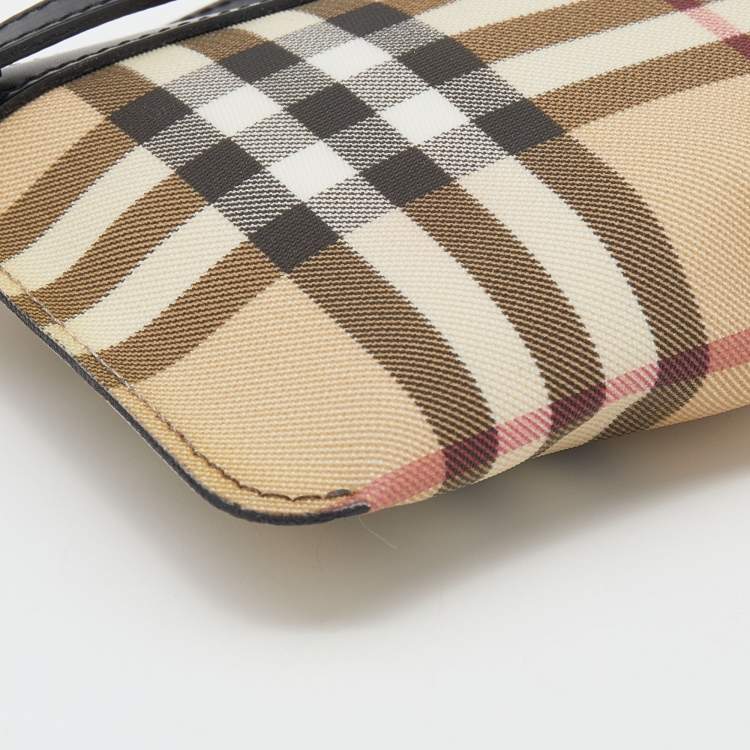 Pre Owned Burberry Beige Nova Check Coated Canvas Wristlet Clutch