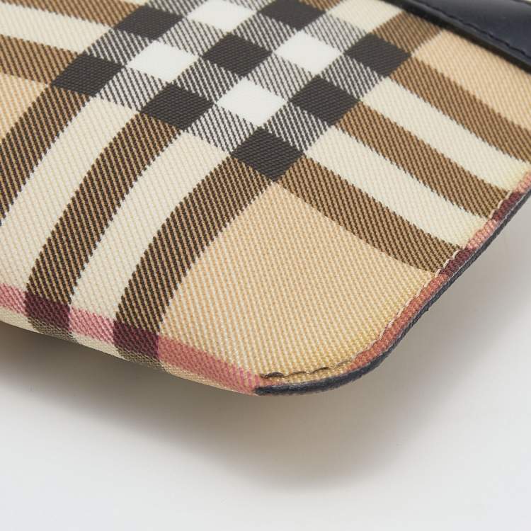 Pre Owned Burberry Beige Nova Check Coated Canvas Wristlet Clutch