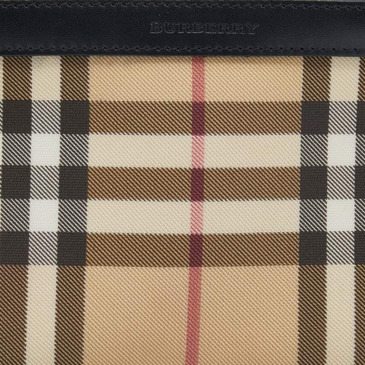 Pre Owned Burberry Beige Nova Check Coated Canvas Wristlet Clutch