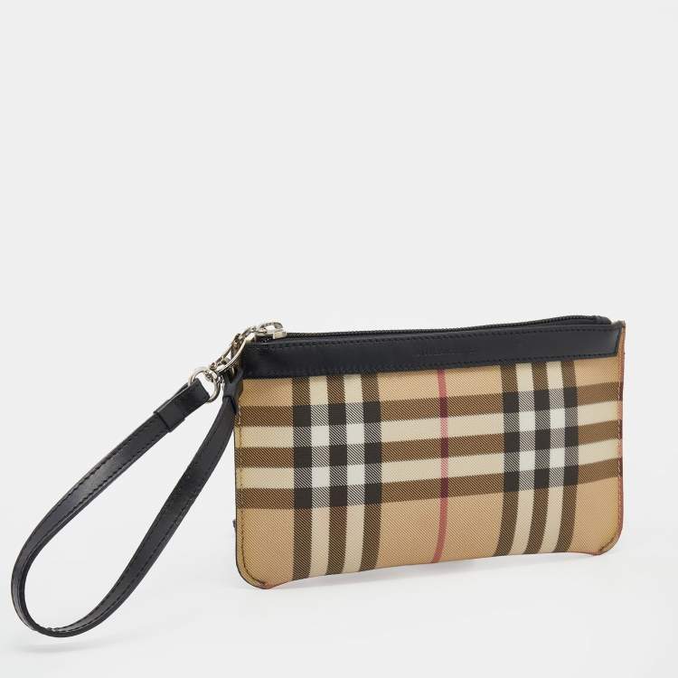 Pre Owned Burberry Beige Nova Check Coated Canvas Wristlet Clutch