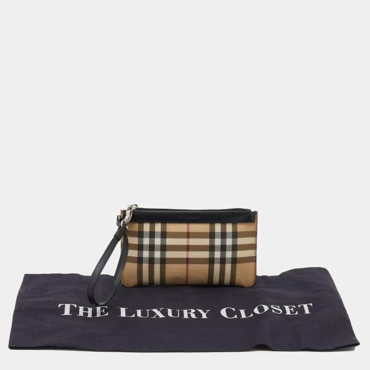 Pre Owned Burberry Beige Nova Check Coated Canvas Wristlet Clutch