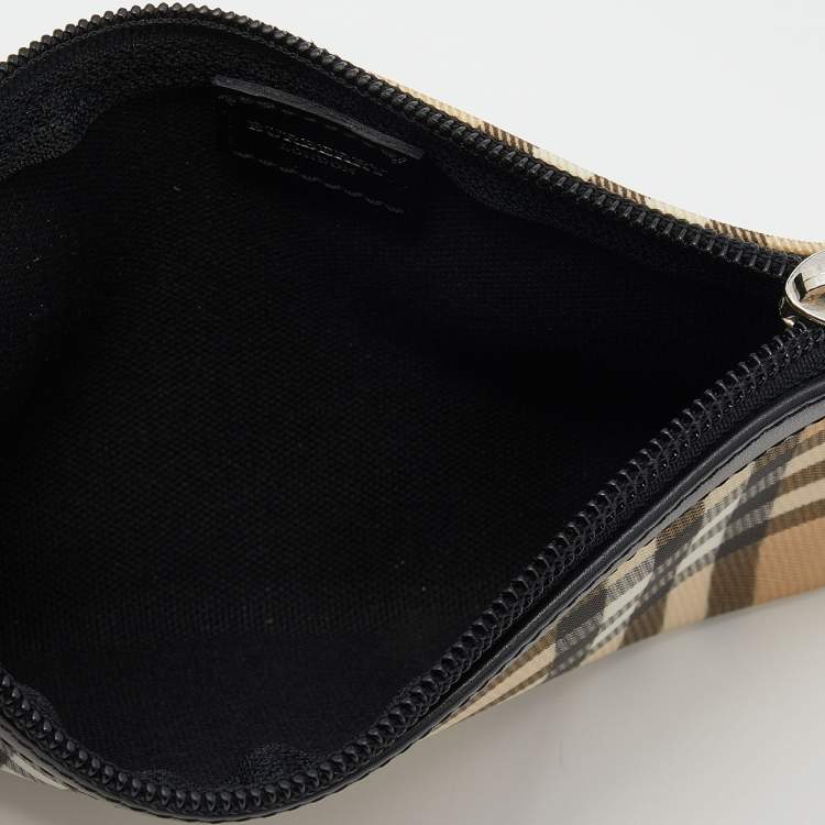 Pre Owned Burberry Beige Nova Check Coated Canvas Wristlet Clutch
