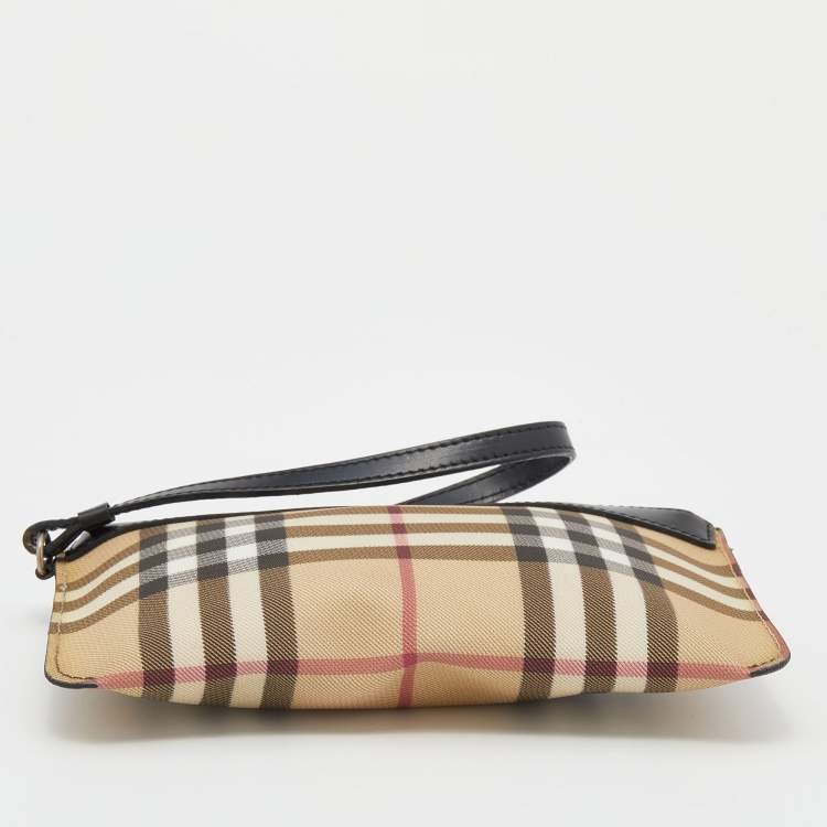 Pre Owned Burberry Beige Nova Check Coated Canvas Wristlet Clutch