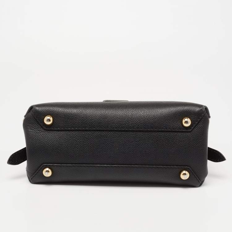Pre Owned Burberry Black/Beige Leather And House Check Fabric Small Camberley Top Handle Bag