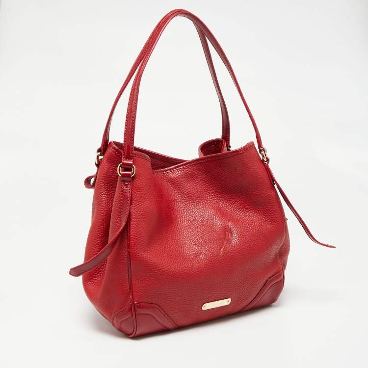Pre Owned Burberry Red Leather Small Canterbury Tote