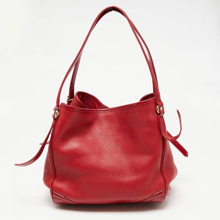 Pre Owned Burberry Red Leather Small Canterbury Tote