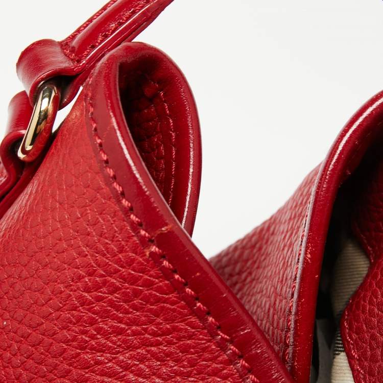 Pre Owned Burberry Red Leather Small Canterbury Tote