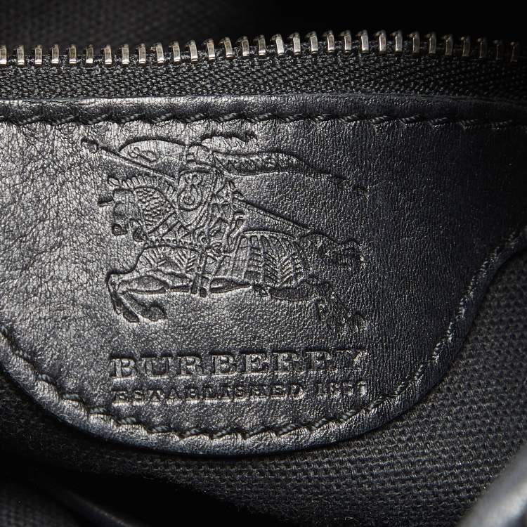 Pre Owned Burberry Black/Beige House Check Canvas and Leather Small Phoebe Hobo