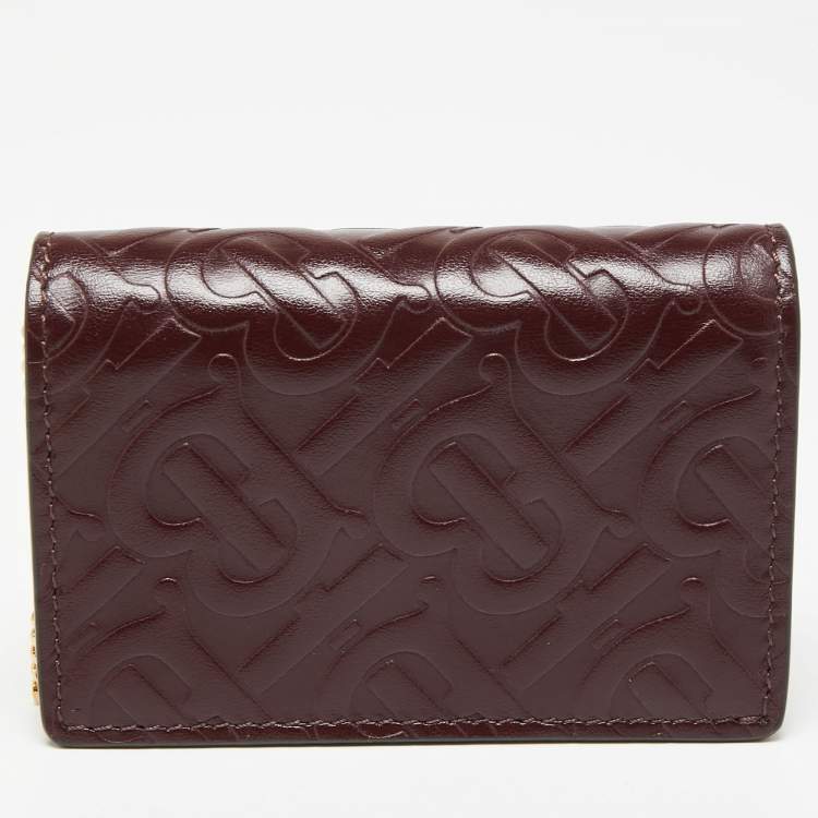 Pre Owned Burberry Burgundy TB Monogram Leather Chain Card Case
