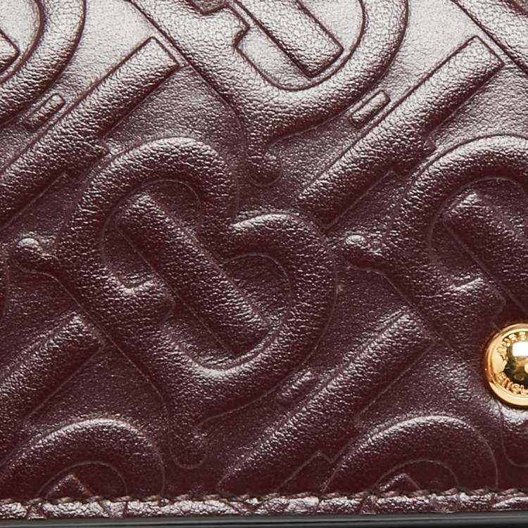 Pre Owned Burberry Burgundy TB Monogram Leather Chain Card Case