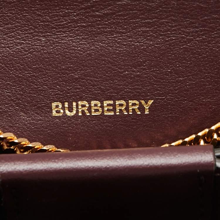 Pre Owned Burberry Burgundy TB Monogram Leather Chain Card Case