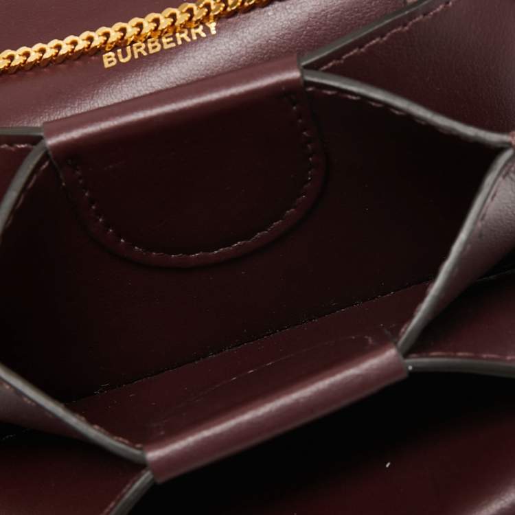 Pre Owned Burberry Burgundy TB Monogram Leather Chain Card Case