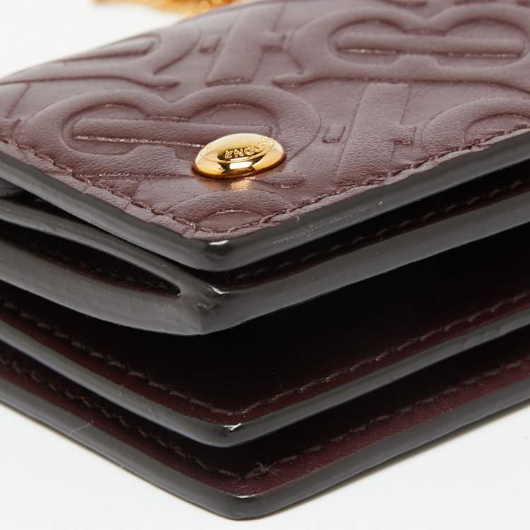 Pre Owned Burberry Burgundy TB Monogram Leather Chain Card Case