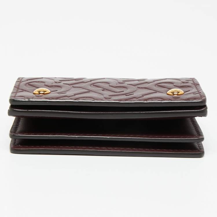 Pre Owned Burberry Burgundy TB Monogram Leather Chain Card Case