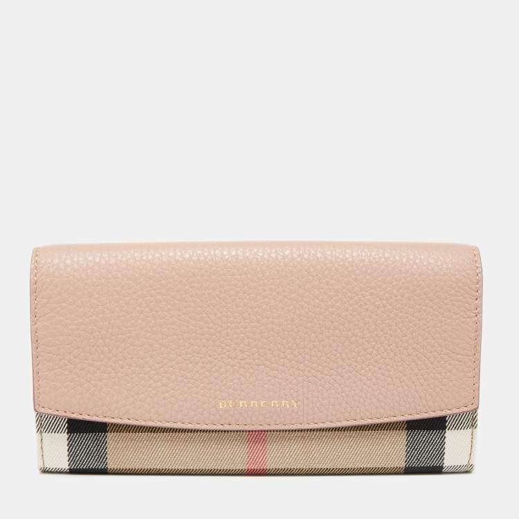 BURBERRY DUSTY PINK PEBBLED LEATHER CONTINENTAL WALLET - CRTBLNCHSHP
