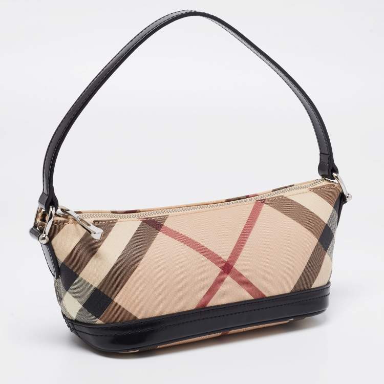 Pre Owned Burberry Black/Beige Novacheck Pvc and Leather Pochette Bag