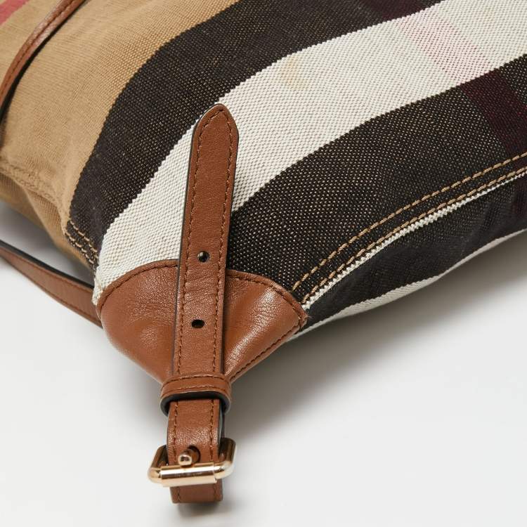 Pre Owned Burberry Beige Check Canvas And Leather Chiltern Drawstring Backpack