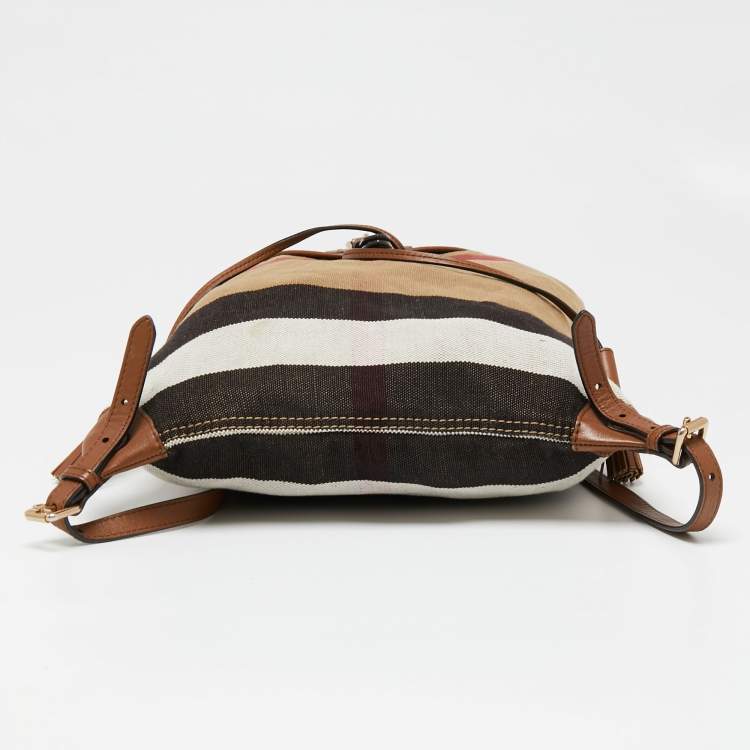 Pre Owned Burberry Beige Check Canvas And Leather Chiltern Drawstring Backpack