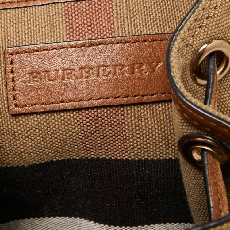 Pre Owned Burberry Beige Check Canvas And Leather Chiltern Drawstring Backpack