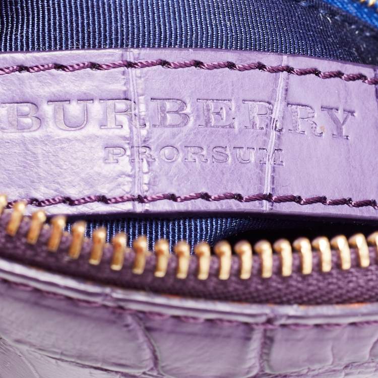 Pre Owned Burberry Purple Alligator Small Kendal Foldover Clutch 