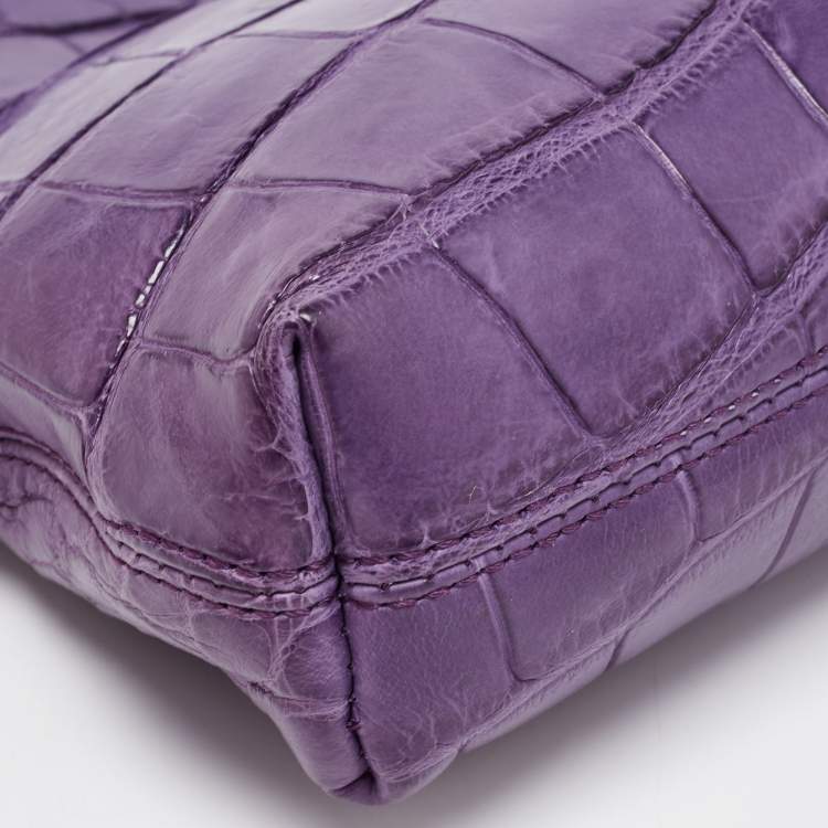 Pre Owned Burberry Purple Alligator Small Kendal Foldover Clutch 
