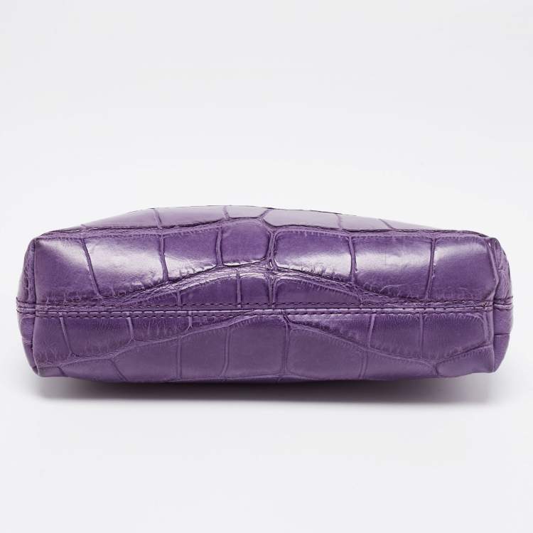 Pre Owned Burberry Purple Alligator Small Kendal Foldover Clutch 