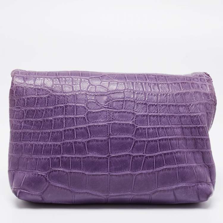 Pre Owned Burberry Purple Alligator Small Kendal Foldover Clutch 