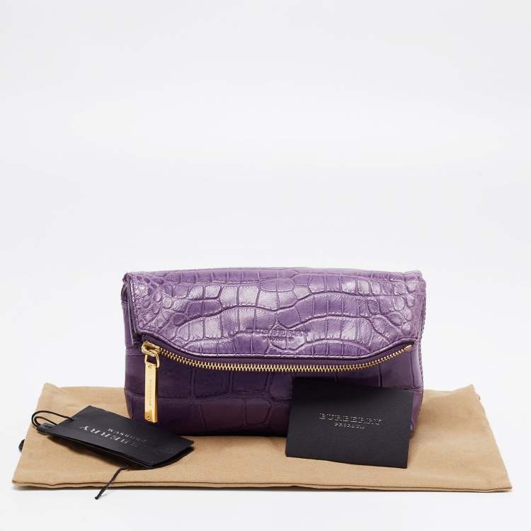 Pre Owned Burberry Purple Alligator Small Kendal Foldover Clutch 
