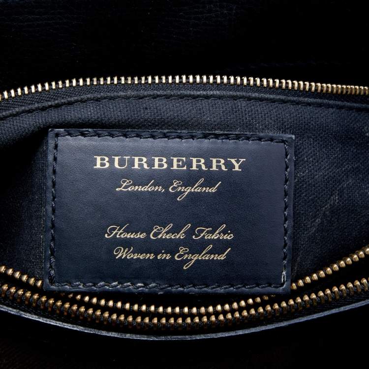 Pre Owned Burberry Black Leather and House Check Canvas Camberley Top Handle Bag