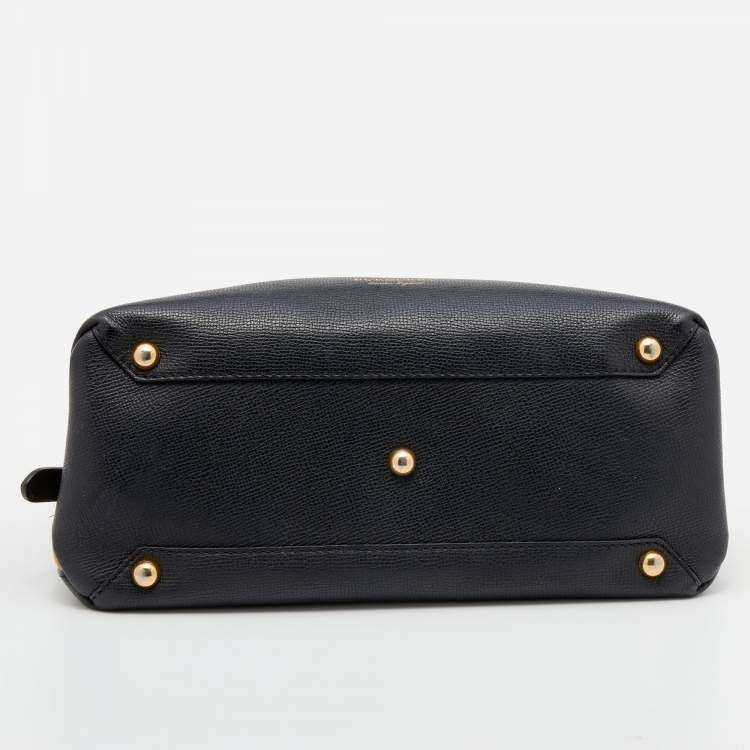 Pre Owned Burberry Black Leather and House Check Canvas Camberley Top Handle Bag