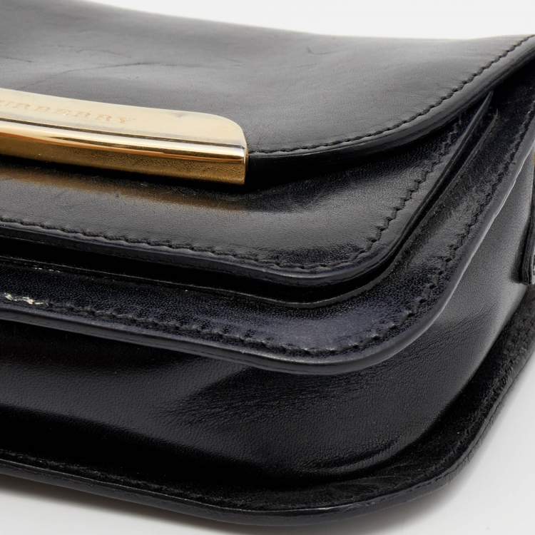 Pre Owned Burberry Black Leather Crossbody Bag