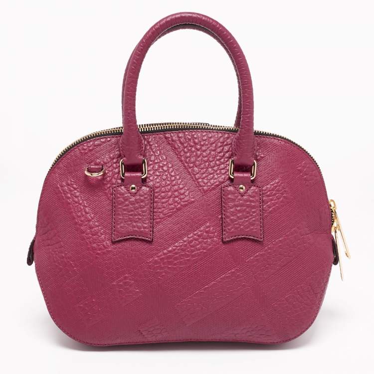 Pre Owned Burberry Burgundy Leather Orchard Bowling Bag