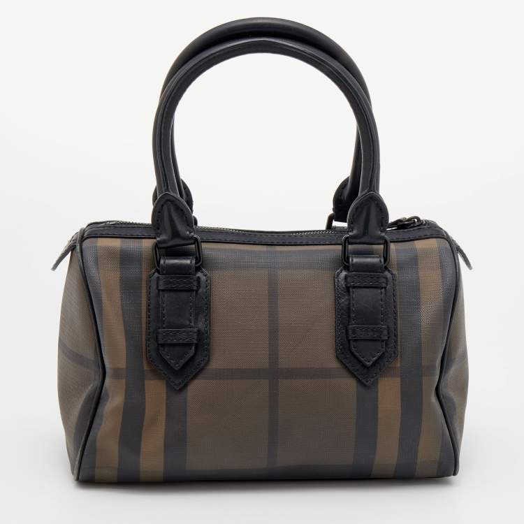 Pre Owned Burberry Black/Brown Leather And Smoke Check PVC Chester Duffel Bag