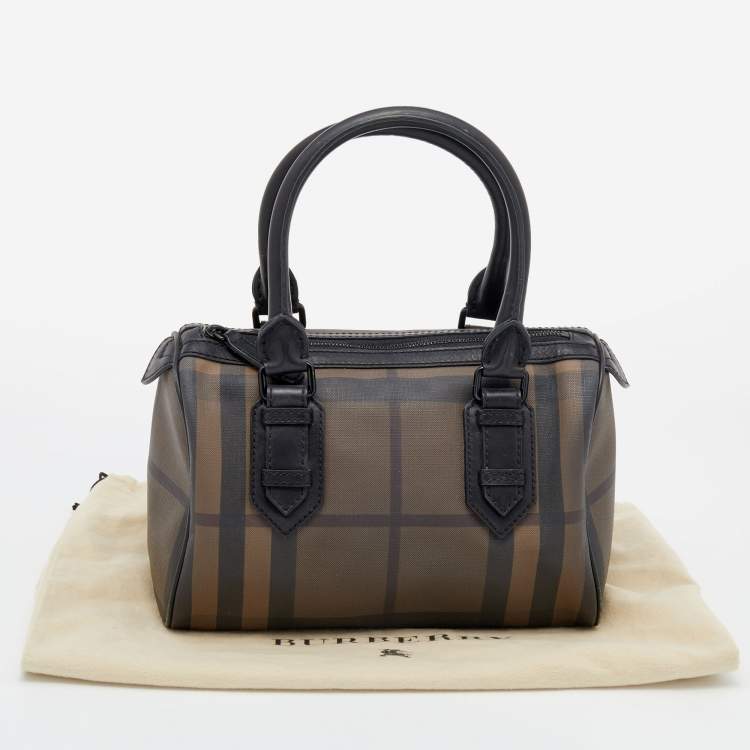 Pre Owned Burberry Black/Brown Leather And Smoke Check PVC Chester Duffel Bag