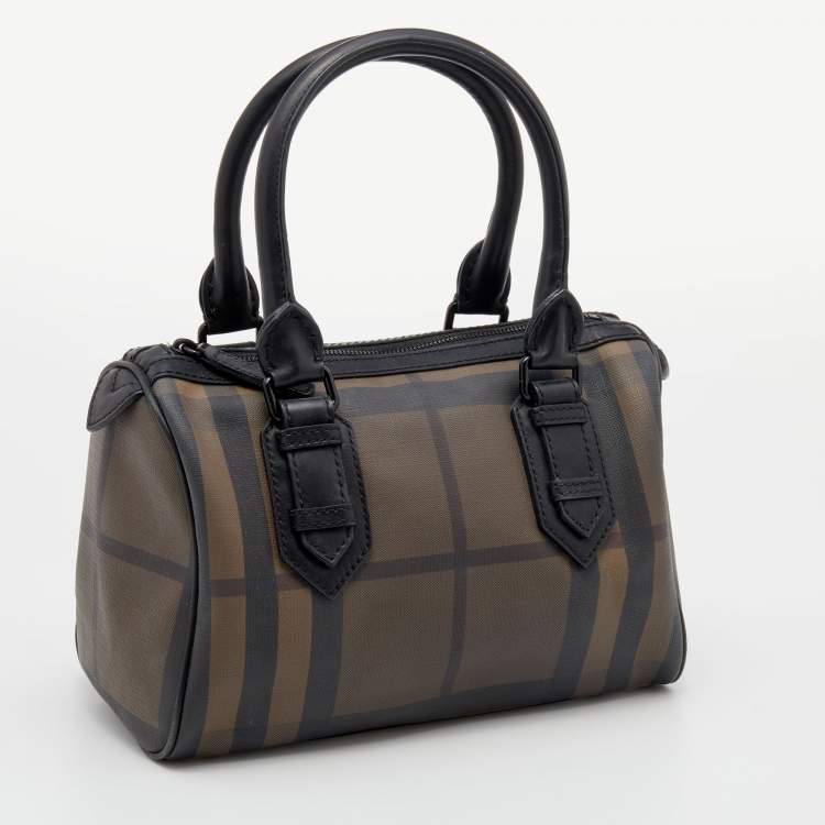 Pre Owned Burberry Black/Brown Leather And Smoke Check PVC Chester Duffel Bag