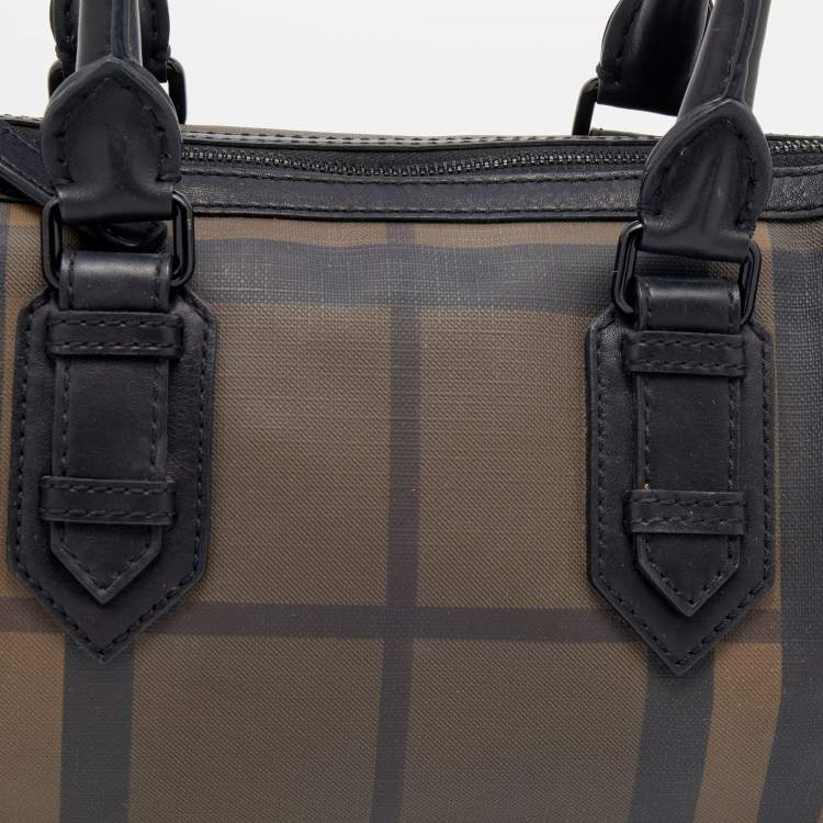 Pre Owned Burberry Black/Brown Leather And Smoke Check PVC Chester Duffel Bag