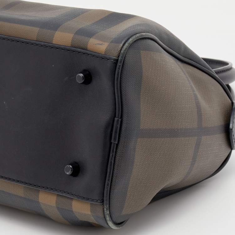 Pre Owned Burberry Black/Brown Leather And Smoke Check PVC Chester Duffel Bag