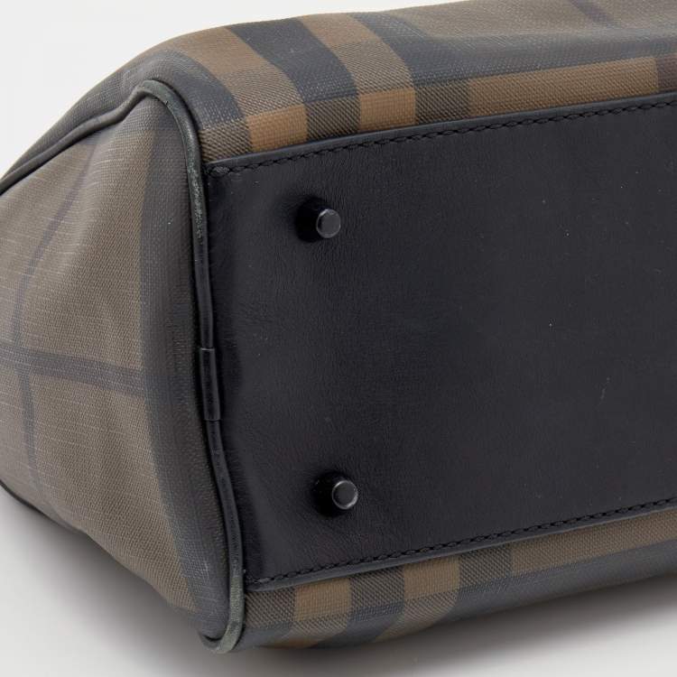 Pre Owned Burberry Black/Brown Leather And Smoke Check PVC Chester Duffel Bag