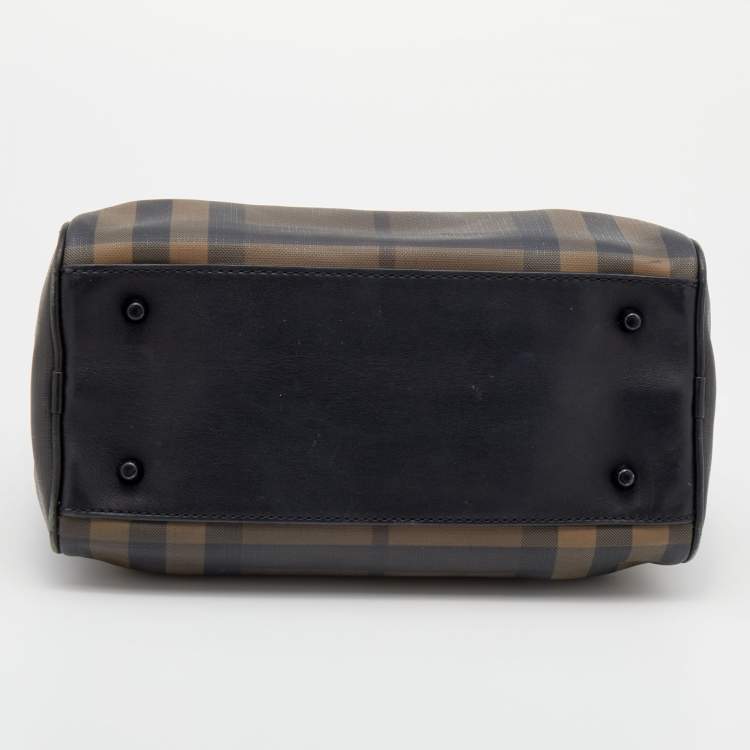 Pre Owned Burberry Black/Brown Leather And Smoke Check PVC Chester Duffel Bag