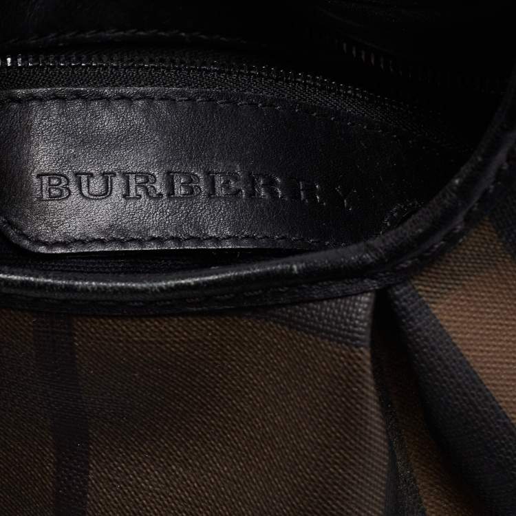 Pre Owned Burberry Brown/Black Nova Check PVC and Leather Small Brooklyn Hobo