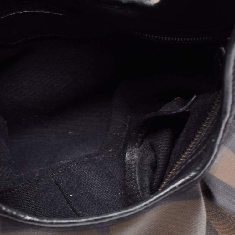 Pre Owned Burberry Brown/Black Nova Check PVC and Leather Small Brooklyn Hobo