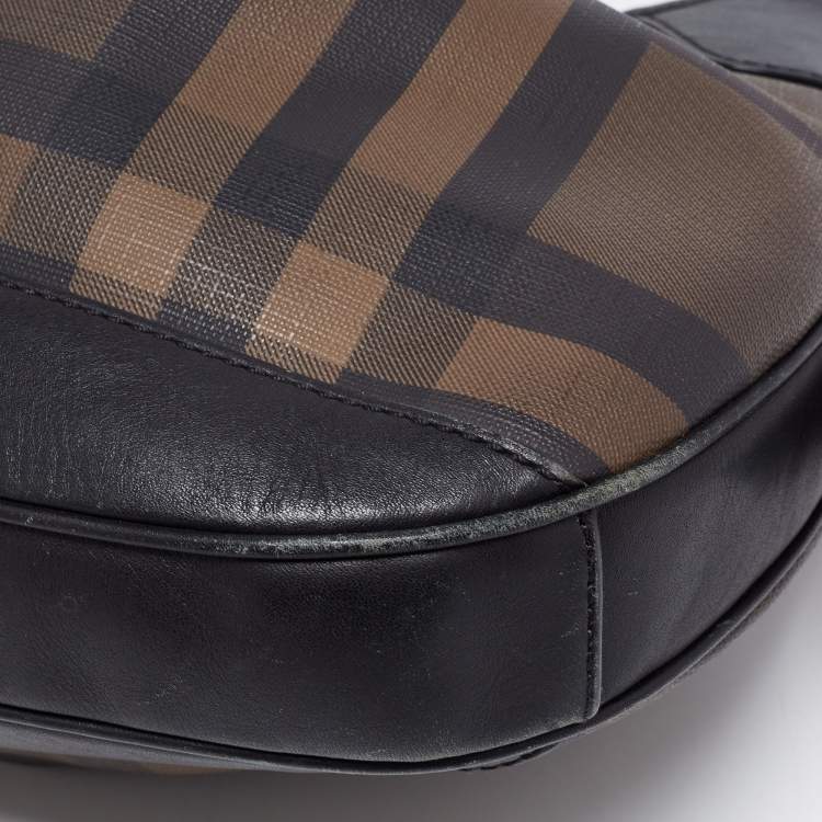 Pre Owned Burberry Brown/Black Nova Check PVC and Leather Small Brooklyn Hobo