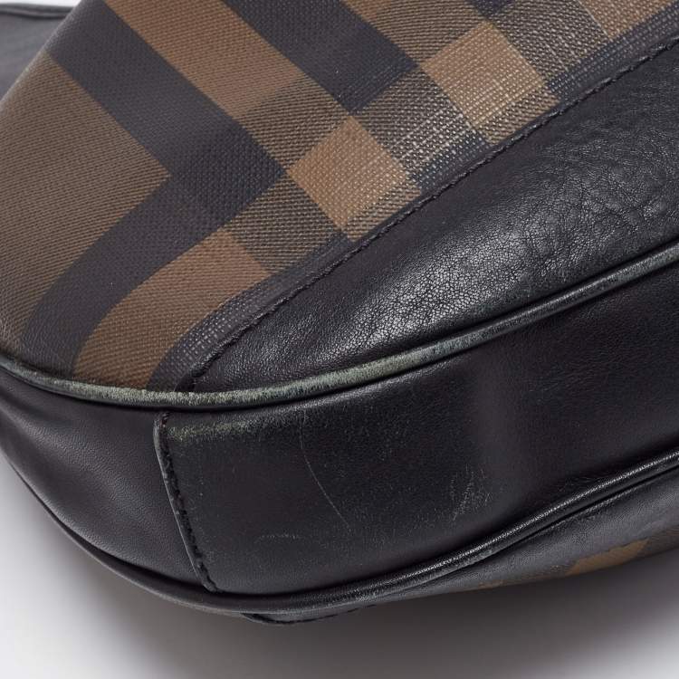 Pre Owned Burberry Brown/Black Nova Check PVC and Leather Small Brooklyn Hobo