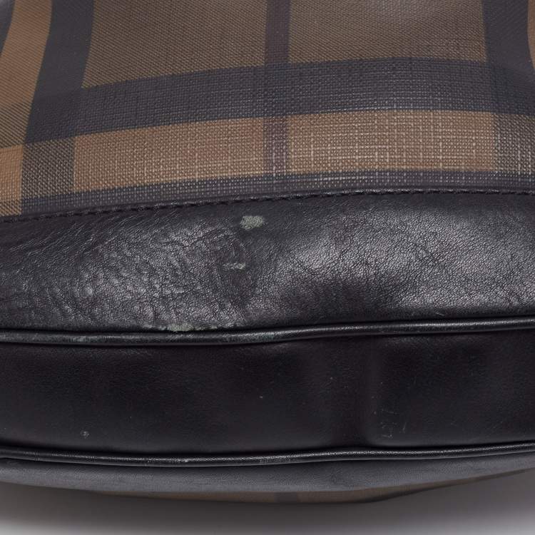 Pre Owned Burberry Brown/Black Nova Check PVC and Leather Small Brooklyn Hobo