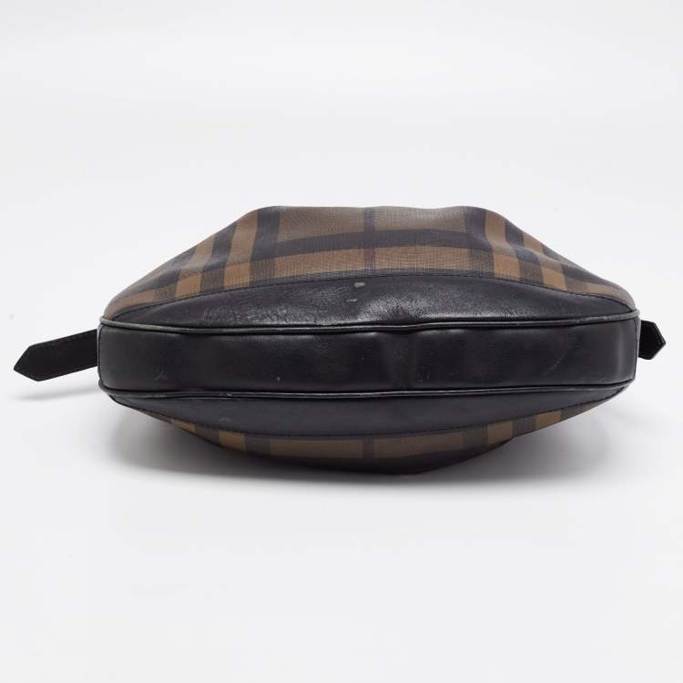 Pre Owned Burberry Brown/Black Nova Check PVC and Leather Small Brooklyn Hobo