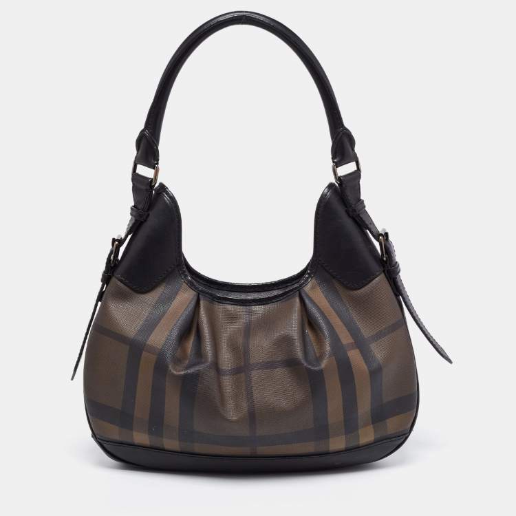 Pre Owned Burberry Brown/Black Nova Check PVC and Leather Small Brooklyn Hobo