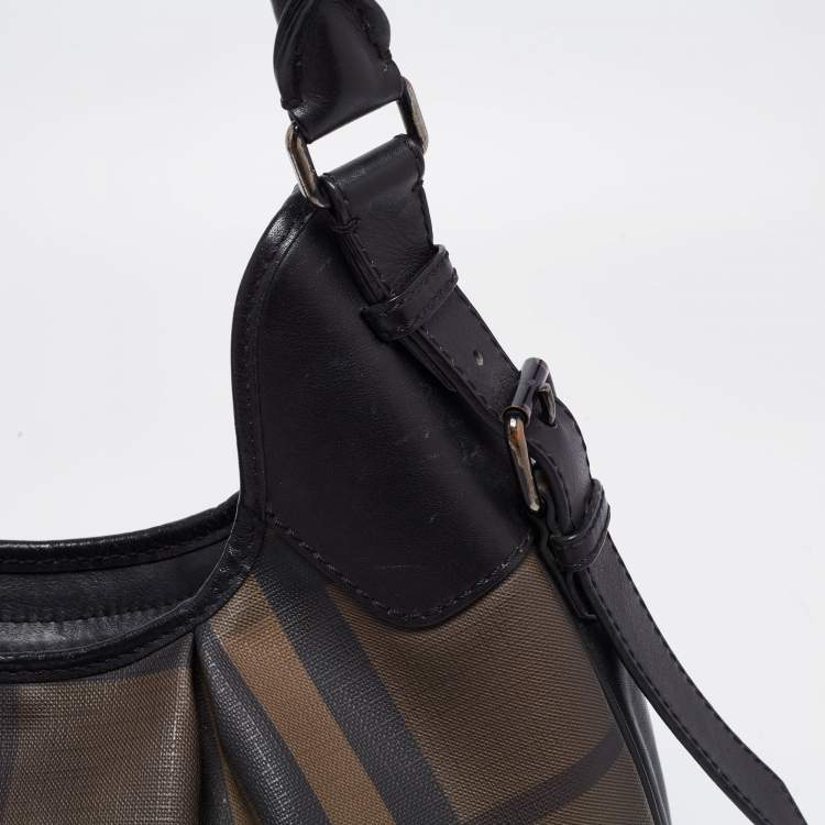 Pre Owned Burberry Brown/Black Nova Check PVC and Leather Small Brooklyn Hobo